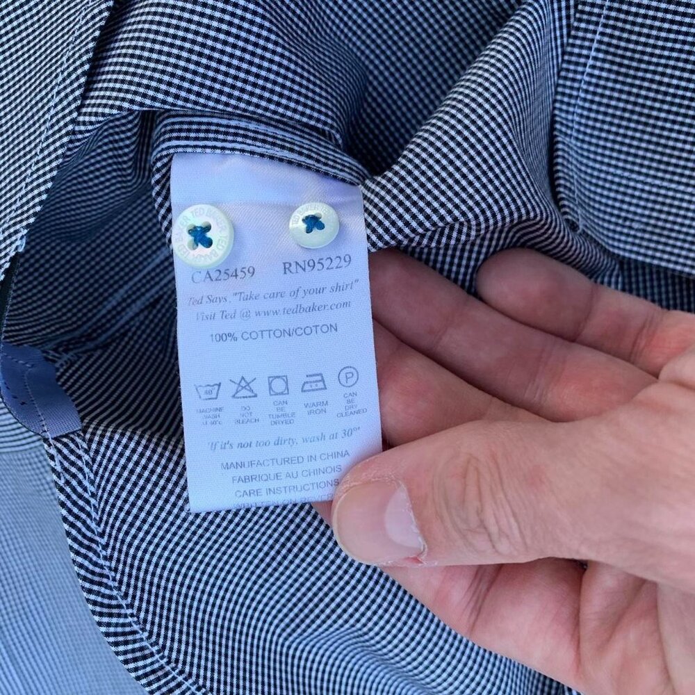 Ted Baker London 7 Micro Plaid Navy and White Designer Button Up - Picture 8 of 8